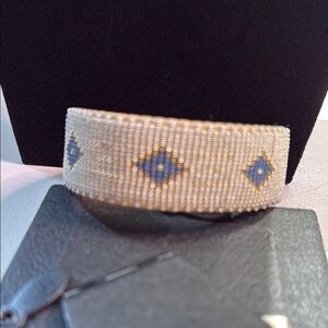 White and Blue Navajo Beaded Bracelet by ETKIE